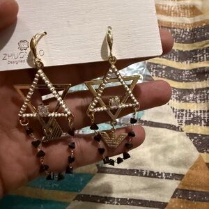 Gold and Black Geometric Earrings